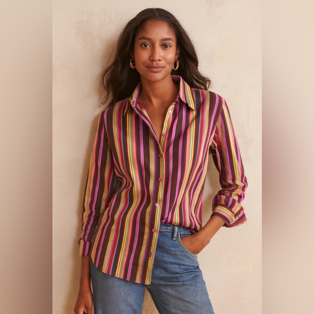Van Laack Striped Multicolor Cotton Button-Up Women's Tailored Blouse German